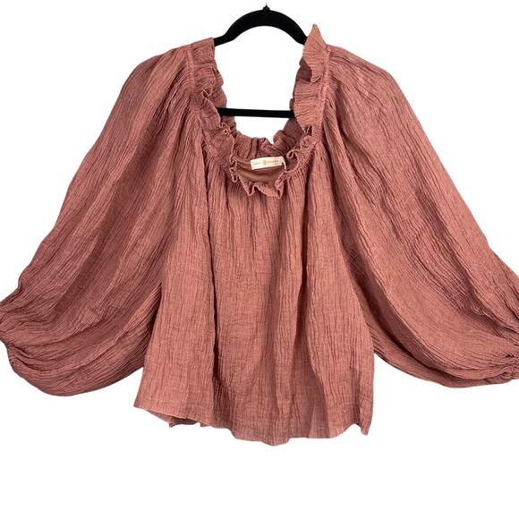 Tory Burch Linen Blend Ruffle Gauze Blouse Wood Rose Size S NWT Designer - Picture 1 of 10